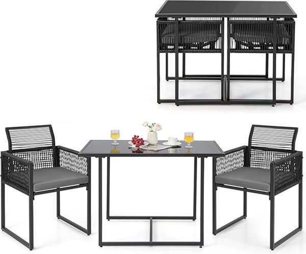 Zahradní nábytek ratanový set pro 2 osoby, balkonový nábytek malý balkon úsporný, jídelní stl se 2 idlemi skládací, balkonový nábytek malý, erný