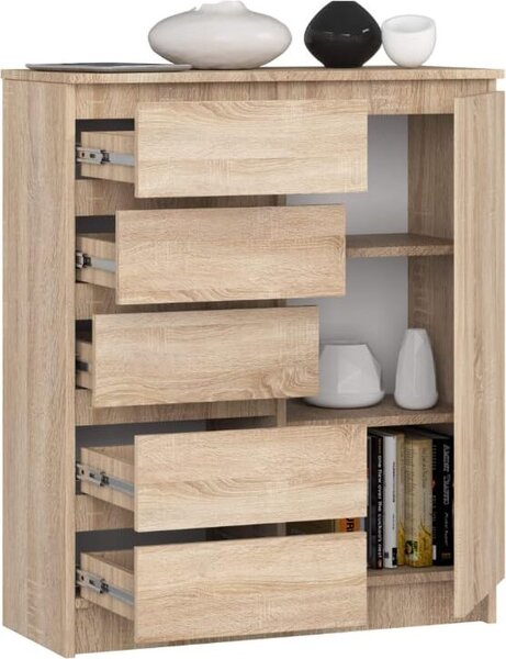 BDW - Komoda 5 zásuvek, obývací pokoj, pedsí 80x97x35, dub Sonoma