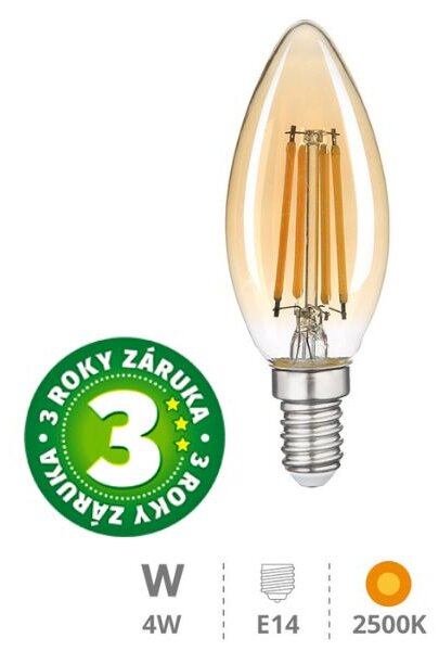 Prémiová designová retro LED žárovka E14 4W 400lm, EXTRA TEPLÁ, filament, ekv. 35W, 3 roky