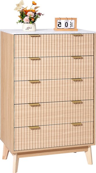 VEVOR komoda s 5 drákovanými zásuvkami, devná komoda s posuvem a ochranou proti peklopení, moderní minimalistický retro organizér zásuvek do obývacího pokoje lonice pedsín (svtlé dřevo)