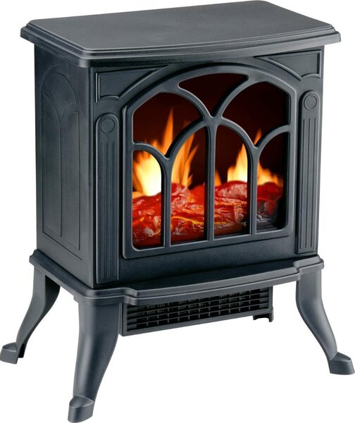 Alpina kamna - Elektrický krb s ohevem - Voln stojící krb s efektem plamene - Ochrana proti pehátí - 800W/1500W - erná - Rozmry 39x25x54cm