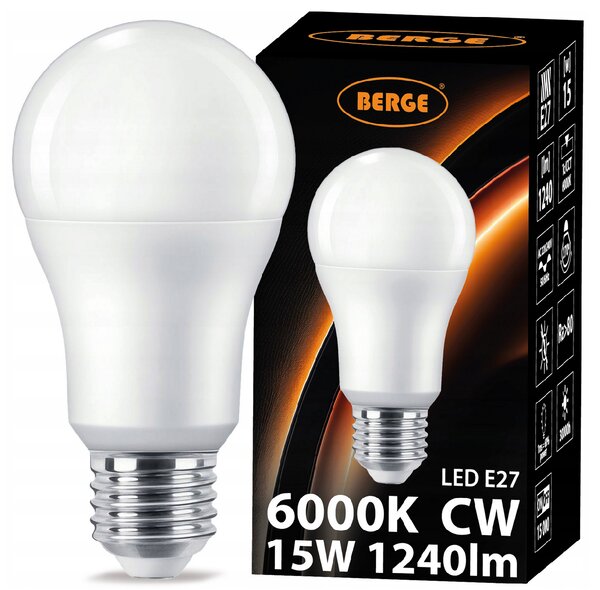 LED žárovka - E27 - A60 - 15W - 1240Lm - studená bílá BERGE