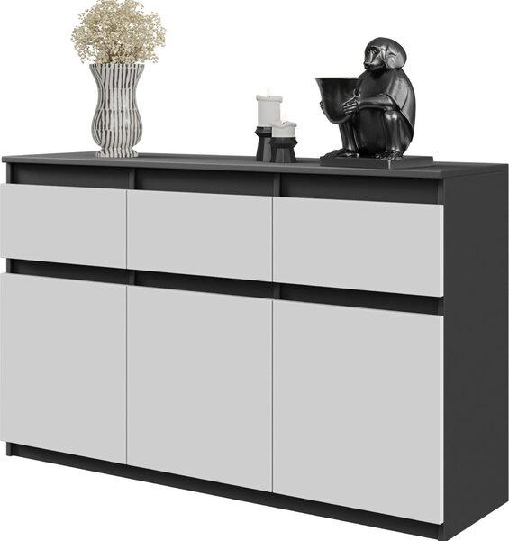 FURNICA - NOAH - Komoda / píborník se 3 zásuvkami a 3 dvíky - antracitov edá / bílá matná V75cm 120cm H35cm