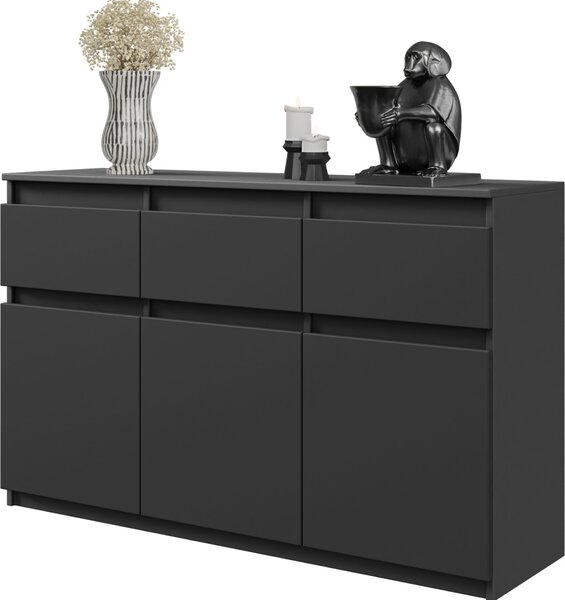 FURNICA - NOAH - Komoda se 3 zásuvkami a 3 dvíky - antracitov edá V75cm 120cm H35cm