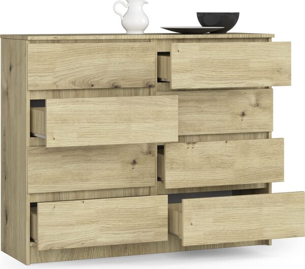 BDW, komoda s 8 zásuvkami, 120x99x40 cm, spousta úloného prostoru, dub Artisan