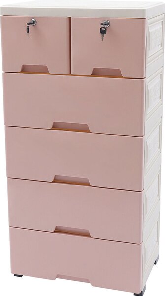 Komoda se 6 zásuvkami Plastová s koleky 50x35x102cm Píborník Píborník Úloný policový regál Voln stojící organizér (rový)