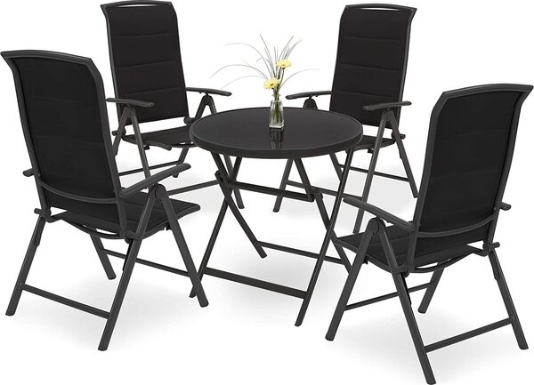 BRUBAKER Zahradní sedací souprava Milano - 1 sklenný rozkládací stl kulatý 70 cm Ø se 4 idlemi s vysokým opradlem - hliník - odolný proti povtrnostním vlivm - antracitová barva