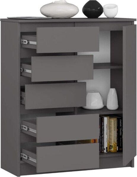 BDW - Komoda 5 zásuvek, obývací pokoj, pedsí 80x97x35, edá barva
