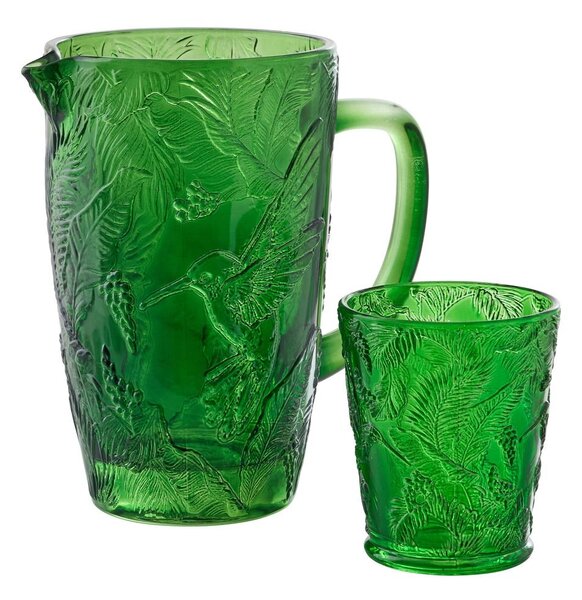 Zelený skleněný džbán kolibřík Hummin Bird - 19*12*19 cm / 1000 ml - J-Line by Jolipa