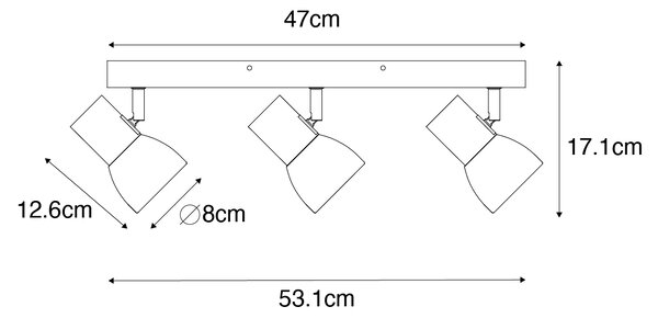 Dřevěné stropní bodové světlo s bílým nastavitelným 3-světlo - Thorin