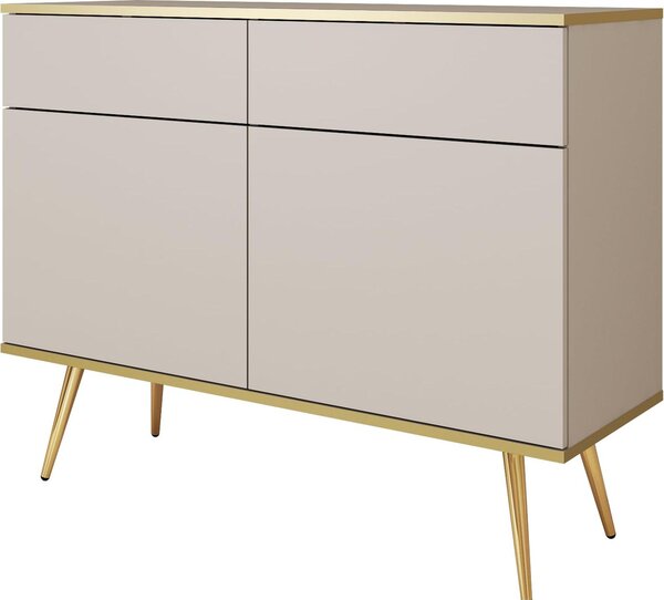 Komoda Banff KSZ107 - béová - zlaté nohy - 2 zásuvky - íka 107 cm, výka 85 cm, hloubka 39 cm