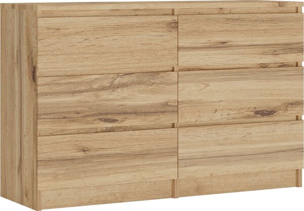 Komoda 6 zásuvek, barva: dub Wotan, 120 cm x 39 cm x 78 cm