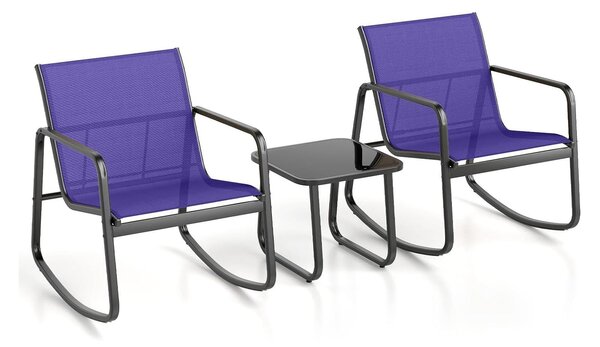 KOMFOTTEU 3 KS. Balkonový set, bistro set se 2 houpacími kesly a stolem, zahradní sedací souprava z textilie Textilene, zahradní nábytek na terasu a balkon (modrý)