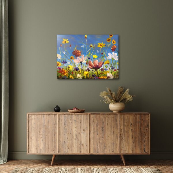 Malovaný obraz rozkvetlé louky (70x50 cm)