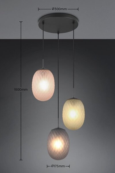 TRIO 364230317 FACETTE závěsné svítidlo D430mm 3xE27 černá matná, vícebarevná