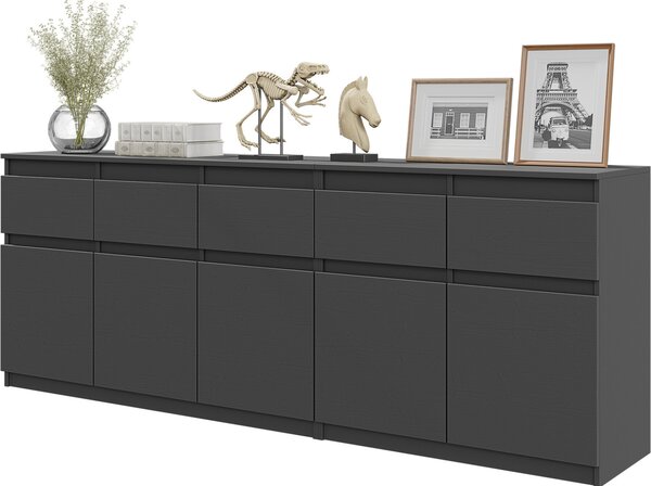 NOAH - Komoda s 5 zásuvkami a 5 dvíky - Komoda do lonice s úloným prostorem - antracit V75cm 200cm H35cm