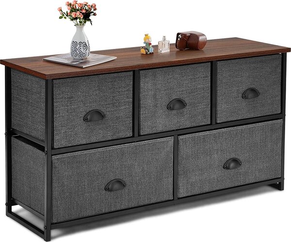 Látková komoda, moderní píborník s 5 zásuvkami, víceúelová skíka s kovovým rámem, úloná komoda komoda 100 x 30 x 54 cm, prmyslový design