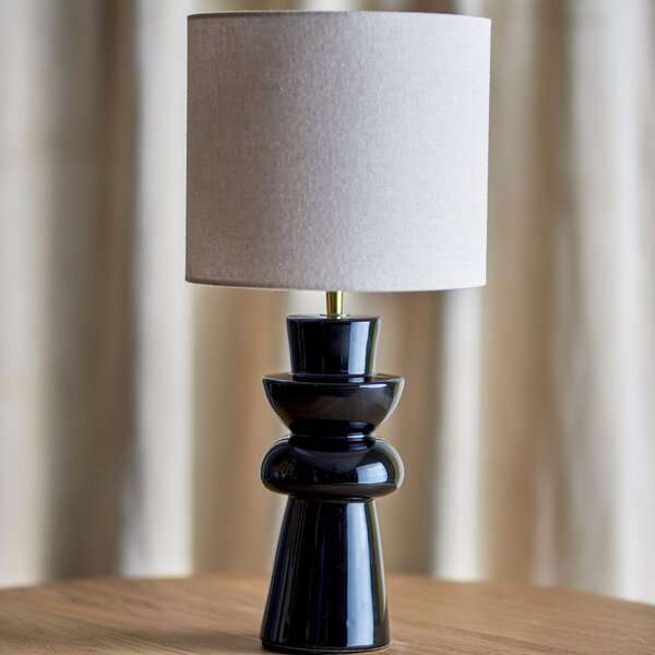 Bloomingville Černá kameninová stolní lampa Lio