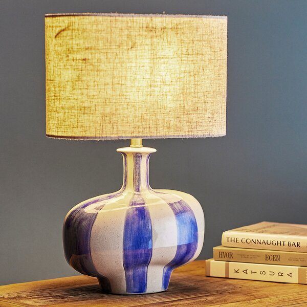 Bloomingville Modro-bílá kameninová stolní lampa Alida