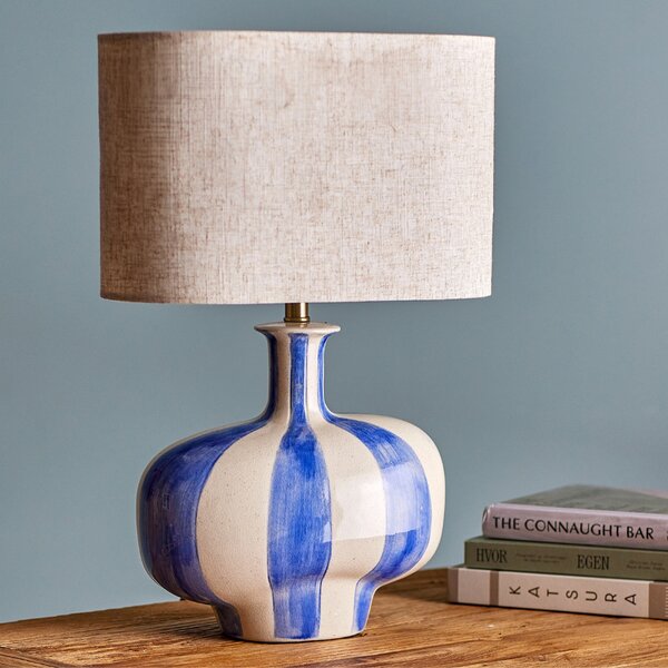 Bloomingville Modro-bílá kameninová stolní lampa Alida