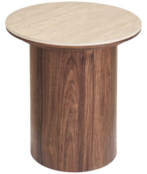 Nordic Living Odkládací stolek Daphne ⌀45 cm s travertinovým dekorem