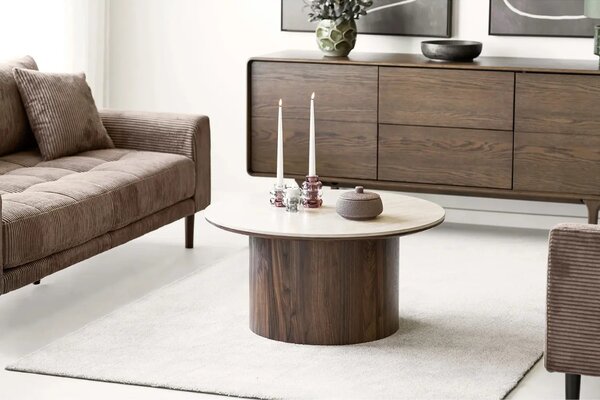 Nordic Living Konferenční stolek Daphne ⌀80 cm s travertinovým dekorem