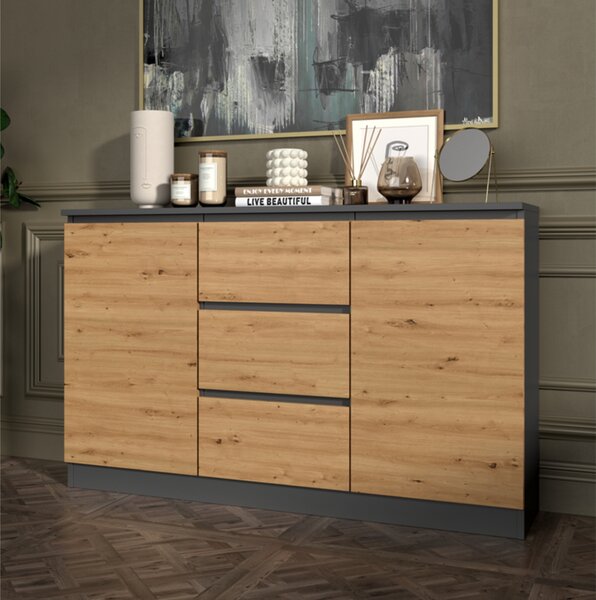 Komoda, pedsí do lonice, atní skí, píborník, vysoká deska se 3 zásuvkami a 2 dvíky, íka 120 cm výka 75 | antracit Artisan