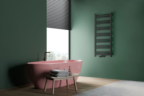 Regnis Retro, topné těleso 300x1100mm se středovým připojením 50mm, 444W, černá matná, RETRO110/30/D5/BLACK