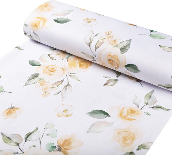 Biante Teflonový běhoun na stůl TF-043 Žluté růže na bílém 20x120 cm