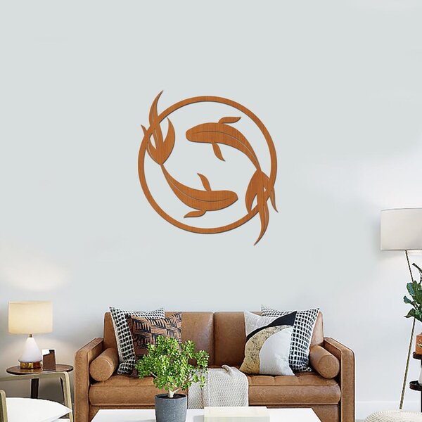 Dřevěný obraz KOI FISH v kruhu | Rozměry (cm): 20x22 | Zvolte barvu dekoru: Černá