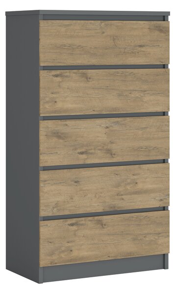 Komoda s 5 zásuvkami, barva: antracit / dub Lancelot, A: 70 x 125 x 39 cm