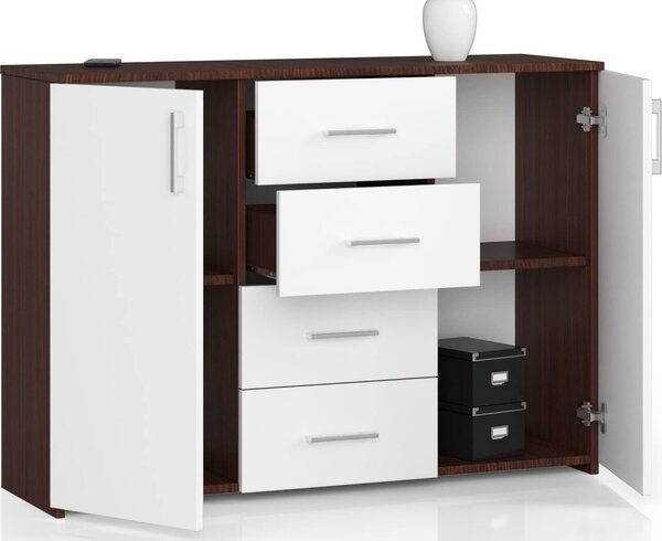 Komoda se 4 zásuvkami a 2 dvíky, 110x80x35, obývací pokoj, Venga / bílá