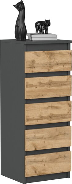 VBChome Komoda s 5 zásuvkami 40 x 39 x 105 cm antracitová s dubem Komoda bez úchytek víceúelová skíka do pedsín lonice obývacího pokoje