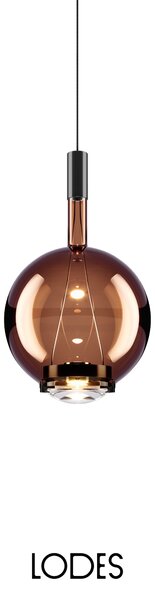 Lodes Designové závěsné LED svítidlo SKY-FALL ROUND MEDIUM, 12W, ø 22,5 cm, CRI90 Barva: Zlatá šalvěj, Teplota světla: 2700K, Barva konstrukce: Černý chrom