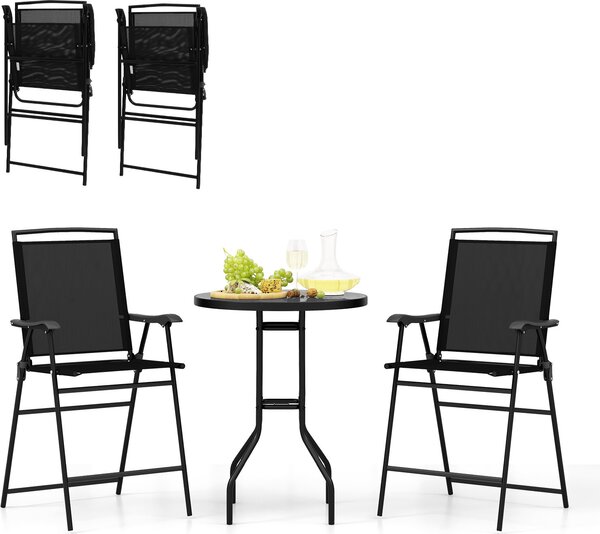 KOMFOTTEU bistro set, zahradní set, stl s otvory pro sluneník, 2 skládací idle, sada stolu a idlí na terasu, zahradní nábytek na balkon, erný