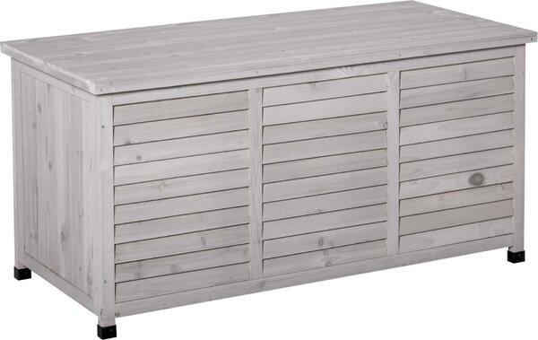 Zahradní box Outsunny, box na poltáe, úloný box, zahradní truhla, odolný proti povtrnostním vlivm, masivní dřevo, 127 x 56 x 60 cm, edý