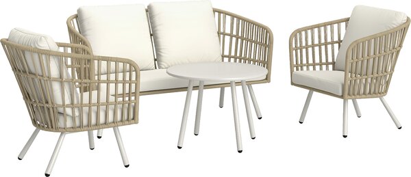 Outsunny sada zahradního nábytku z polyratanu lounge set s 2místnou pohovkou keslem stolem poltái sedací souprava odolná proti povtrnostním vlivm pro zahradu balkon terasu khaki