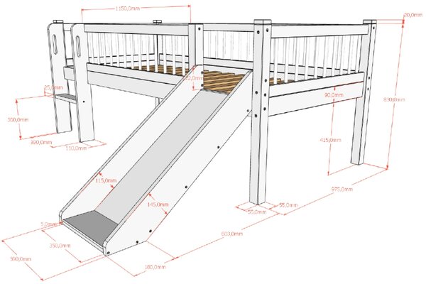Vipack Bílá dřevěná dětská postel se skluzavkou Forrest 90 x 200 cm