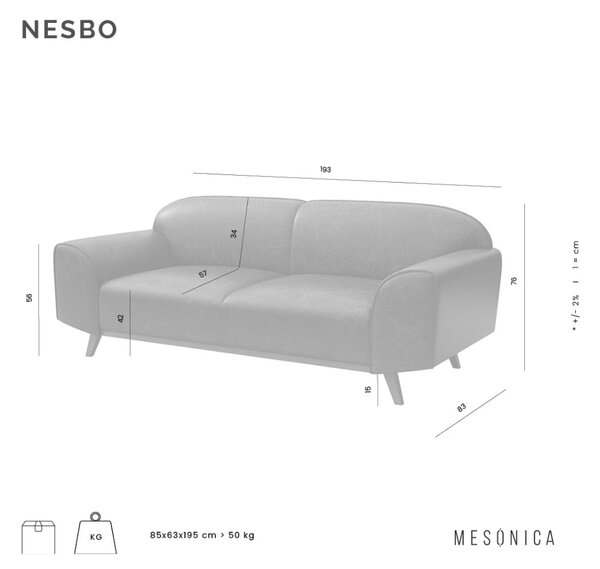 Mesonica Černá kožená dvoumístná pohovka Nesbo 193 cm