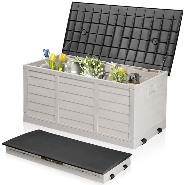 FCH Zahradní box Vodotsný, 280 l plastový úloný box – pro zahradu, terasu, balkon, 112 x 51 x 50 cm, bílý