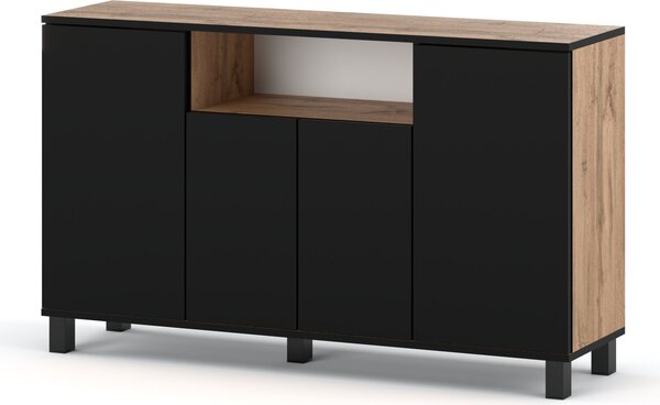 STIV Möbel | Komoda 140x35x80 cm Dub Wotan / erný Mat | 4 dvíka | Lonice Obývák Pedsí