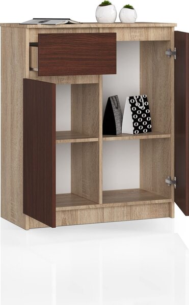 BDW, komoda s 1 zásuvkou a 2 dvíky, 80x99x40 cm, píborník, dub Sonoma - wenge
