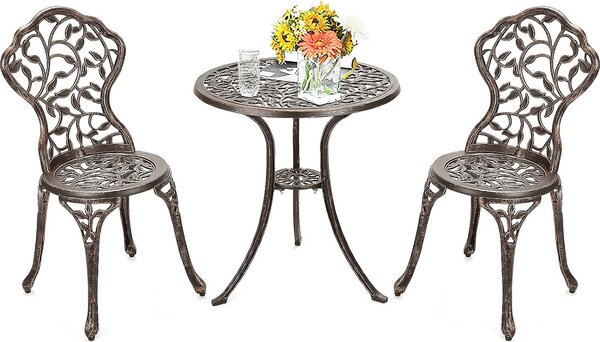 3 TLG. Bistro set, Bistro stl se 2 idlemi, Zahradní nábytek Alu set, Zahradní set Balkonový set Antique, Balkonový nábytek Set Sedací skupina Outdoor Bronze