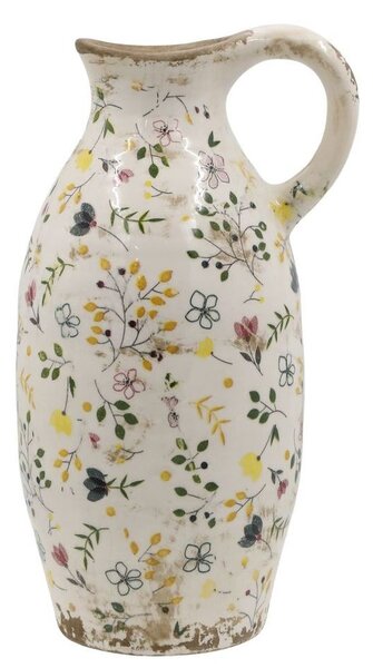 Béžový antik keramický džbán s květy Cavaillon - Ø 15*27 cm - Chic Antique