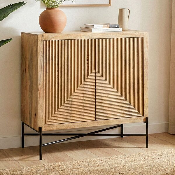 FineBuy Sideboard Mango Masivní dřevo 91x96cm Komoda se 2 dvíky Obývací pokoj Skí Servírovací stolek Stojanová skí Komoda Skí do pedsín Runí výroba