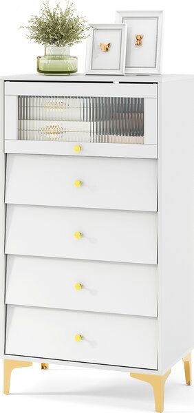KOMFOTTEU Komoda se zásuvkami a sklennými dvíky, bufetová skíka s kovovými nokami, kuchyská skíka s posuvnými dvemi, píborníková skíka do pracovny, pedsí, bílá (se 4 zásuvkami)