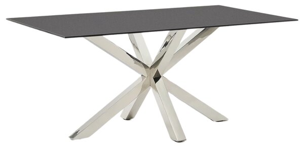 Matně černý skleněný jídelní stůl Kave Home Argo 160 x 90 cm s nerezovou podnoží