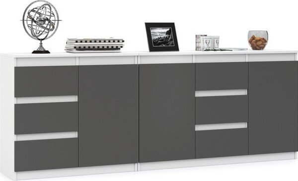 VBChome Dv komody 80 x 35 x 75 cm a 120 x 35 x 75 cm se 6 zásuvkami a 3 dvíky Bílá - grafit Komoda bez úchytek Víceúelová skíka