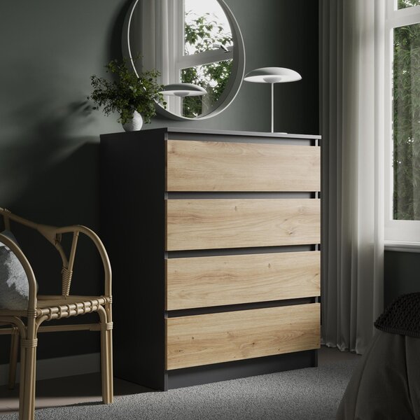 Komoda se 4 zásuvkami 80 x 100 cm Komoda v antracitové barv z dubového deva Artisan Úzká devná skíka Komoda se zásuvkami Píborník Vysoká skíka Organizér íka 80 cm