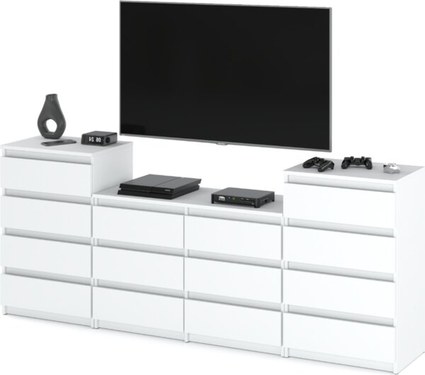 FURNICA - GABRIEL - Komoda se 14 zásuvkami (4+6+4) - bílá matná V92/70cm 220cm H33cm